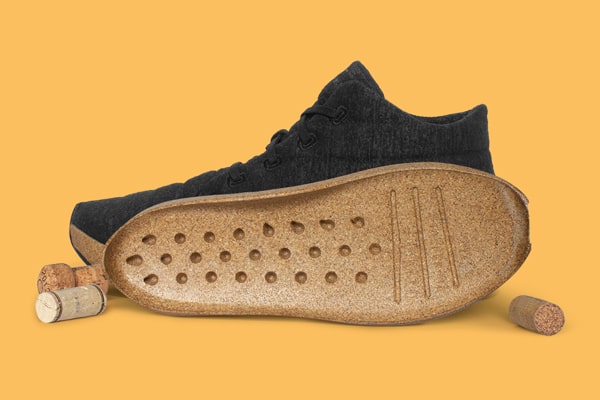 A photo of shoes by ReCork using recycled corks for the bottoms.