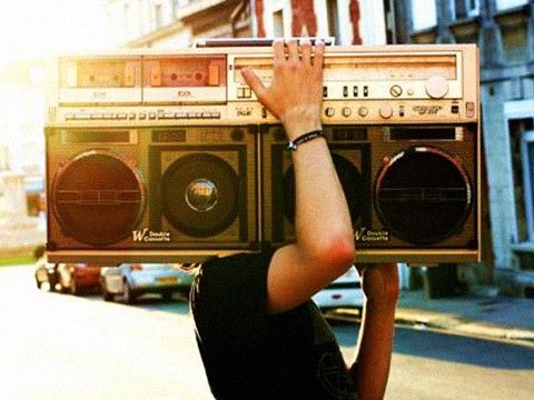 Boombox on someone's shoulders