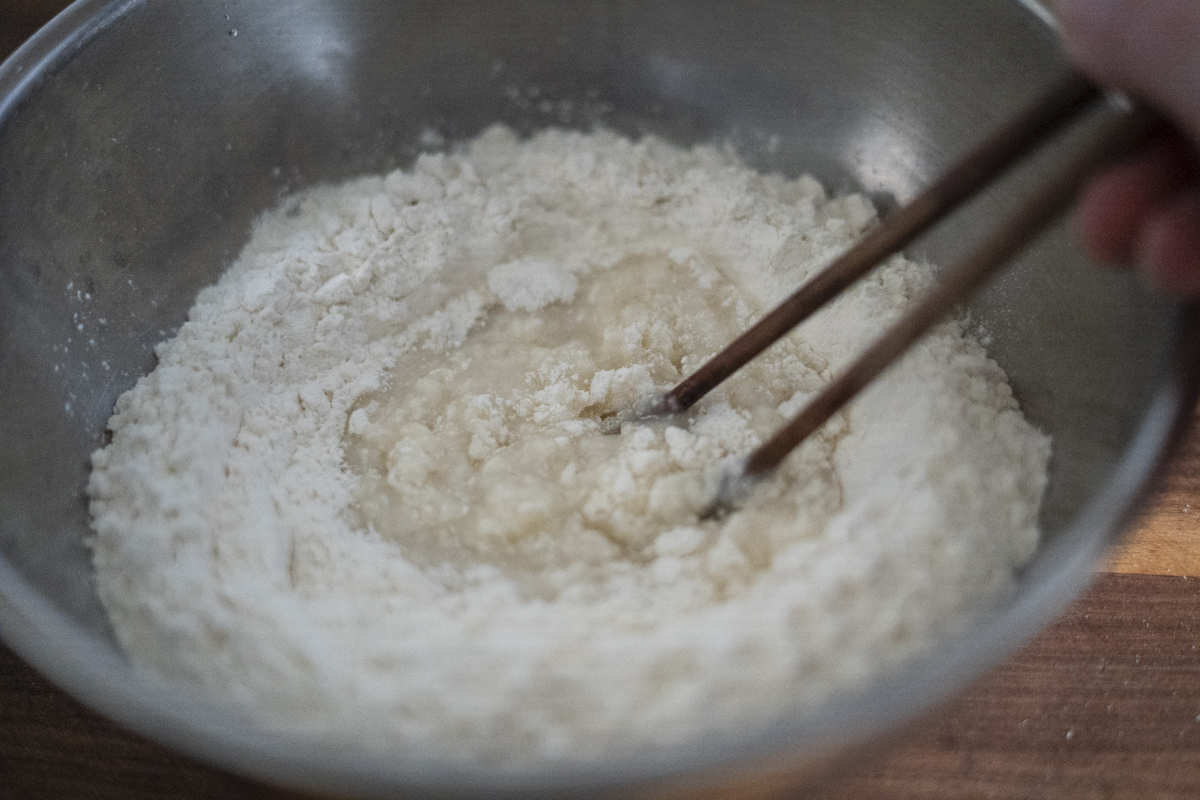 The beginning of dumpling dough.
