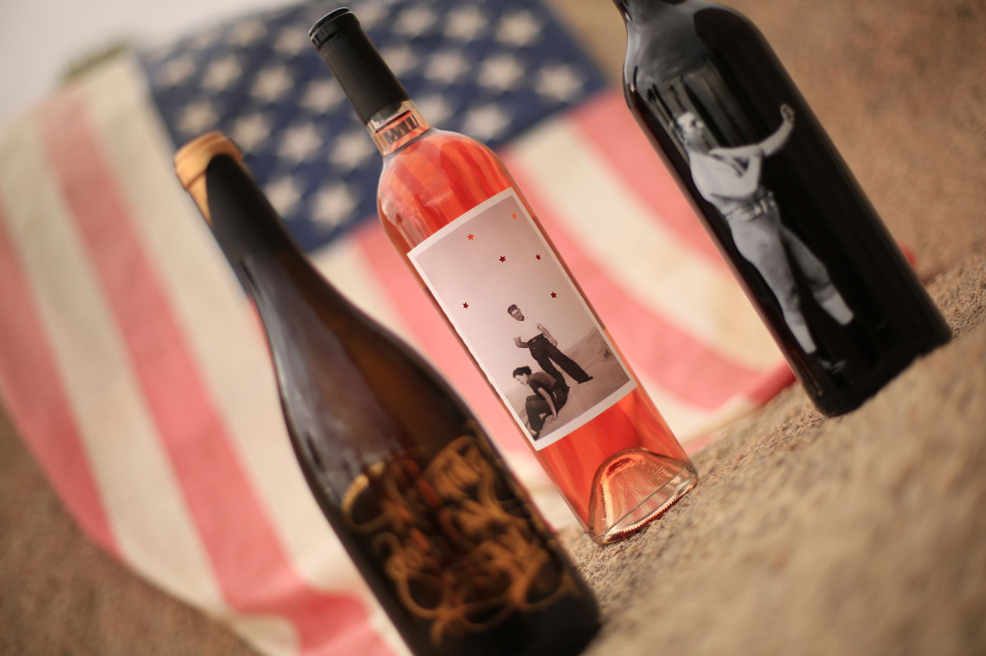 Wines in front of US flag