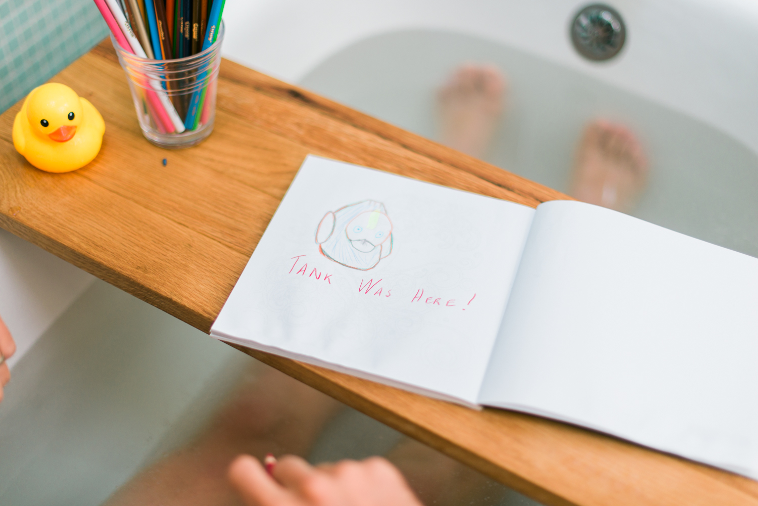 coloring book in tub