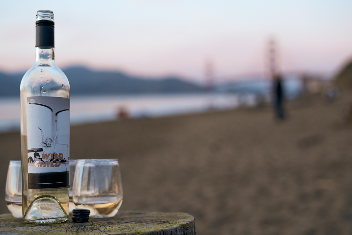 Wild Child Rosé during sunset at Baker Beach in San Francisco.