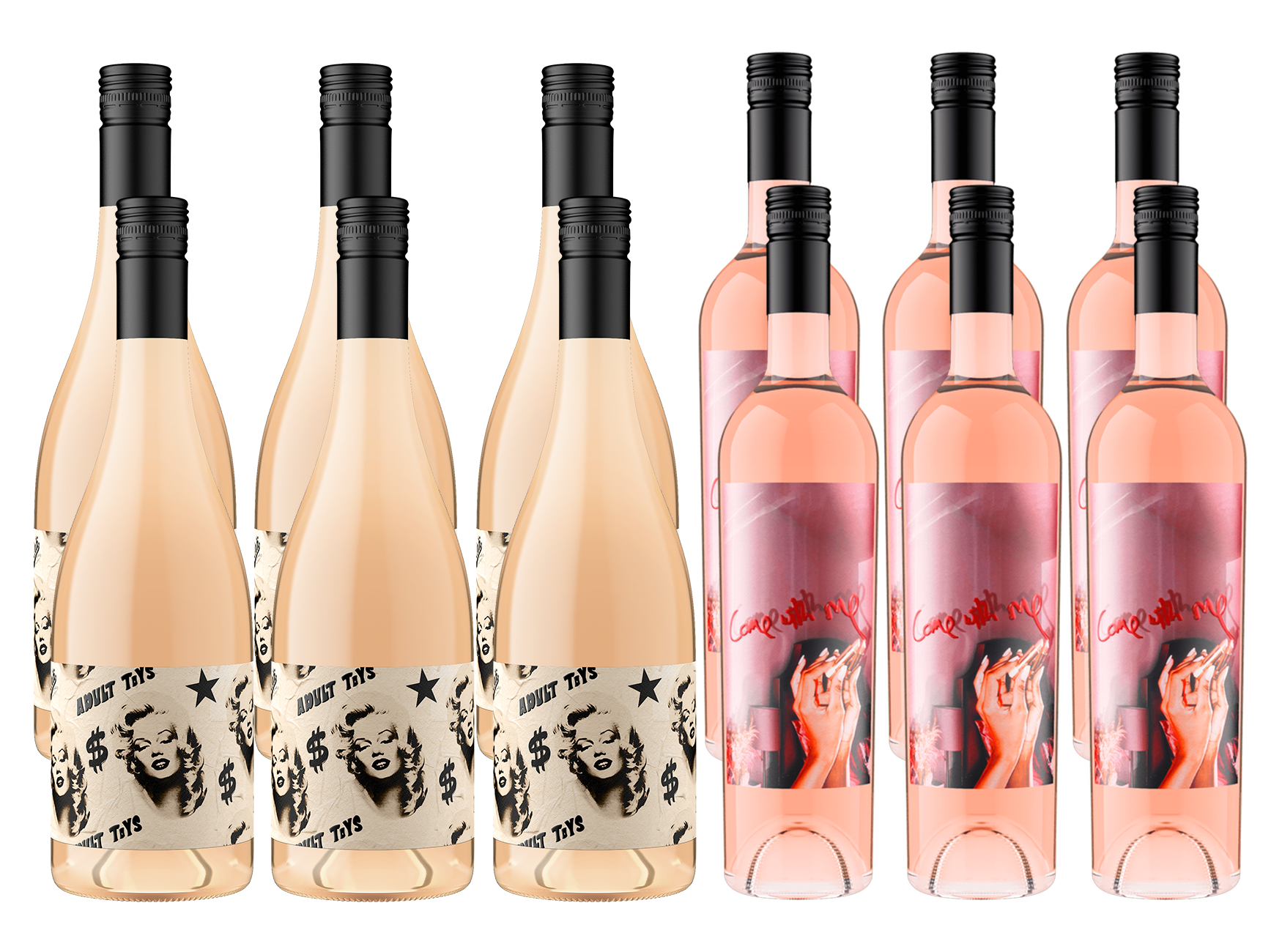 Half-Tank lineup featuring six bottles of Rosé