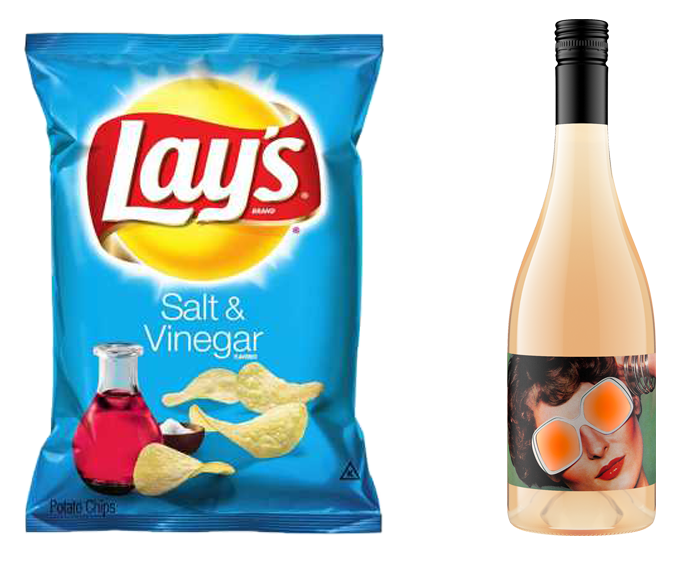 Bag of Lays chips and a bottle of Wild Child Rose